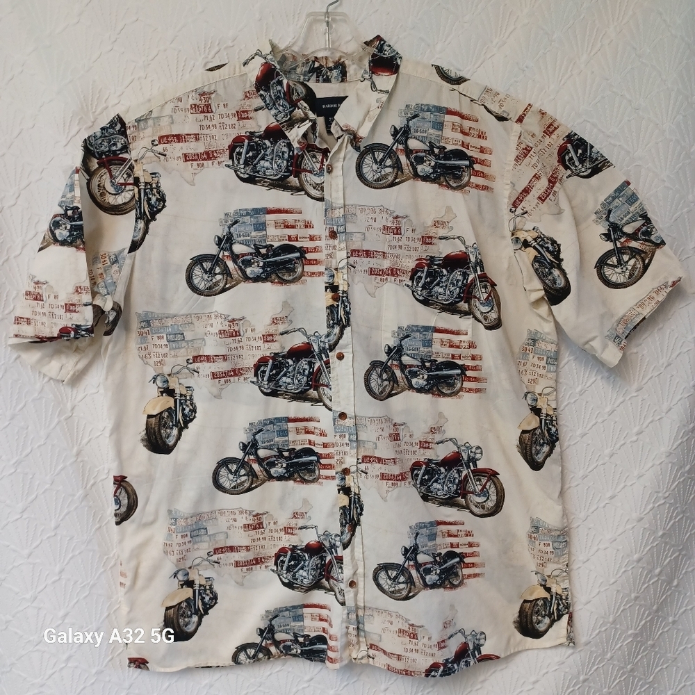 Harbor Bay Cream and Red Casual Button Down Shirt Size 2XLT